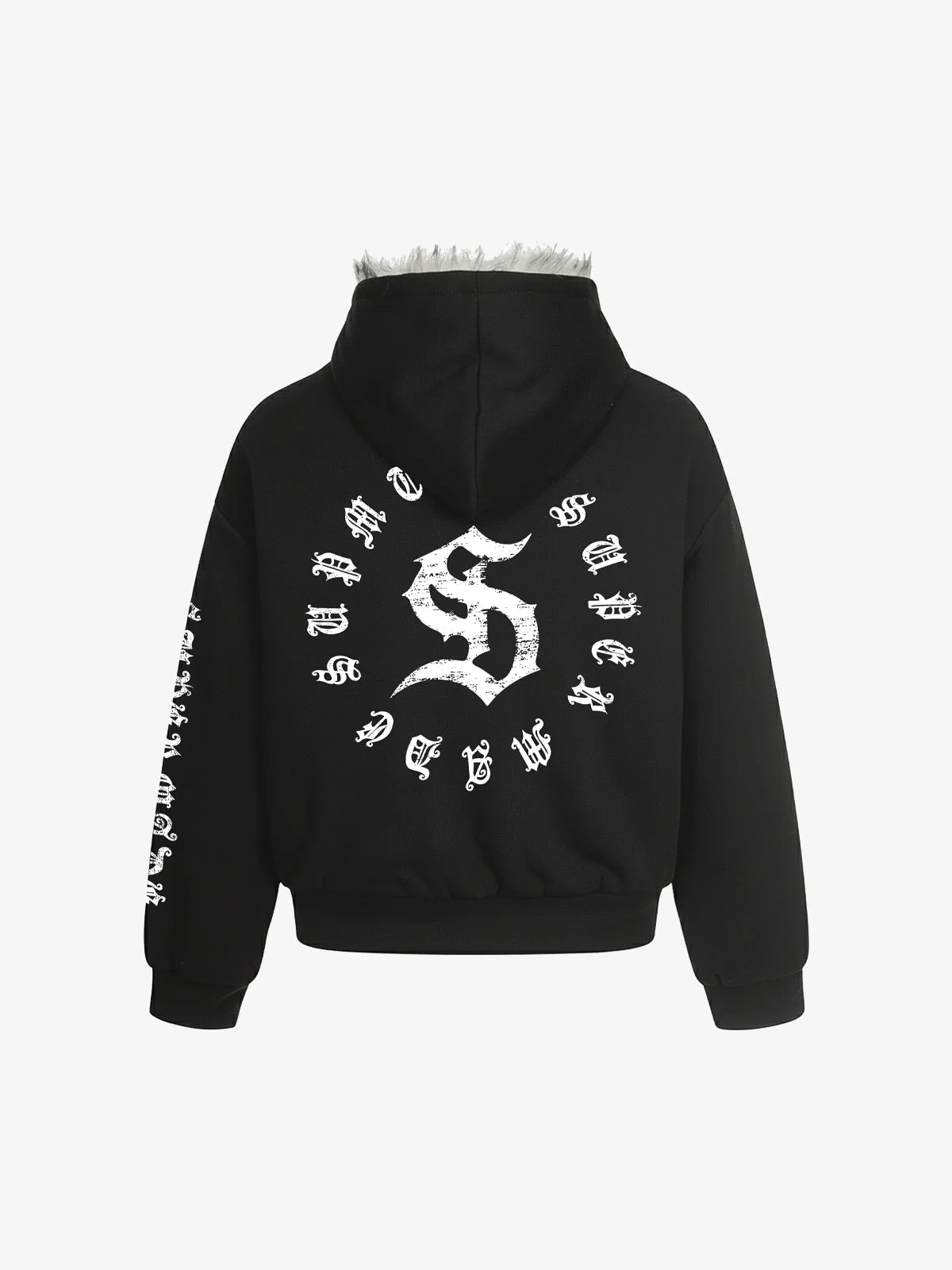 Street Faux Fur Trim Gothic Letter Print Padded Jacket - Image 3