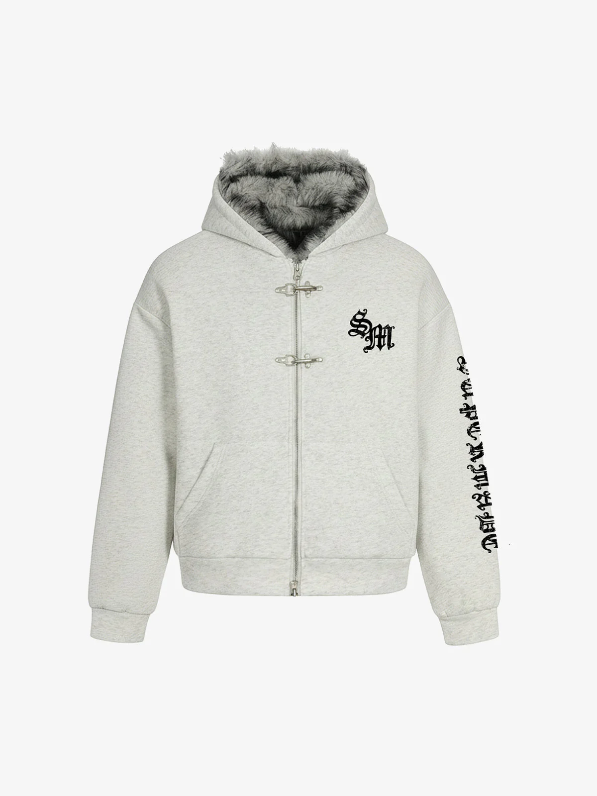 Street Faux Fur Trim Gothic Letter Print Padded Jacket - Image 4