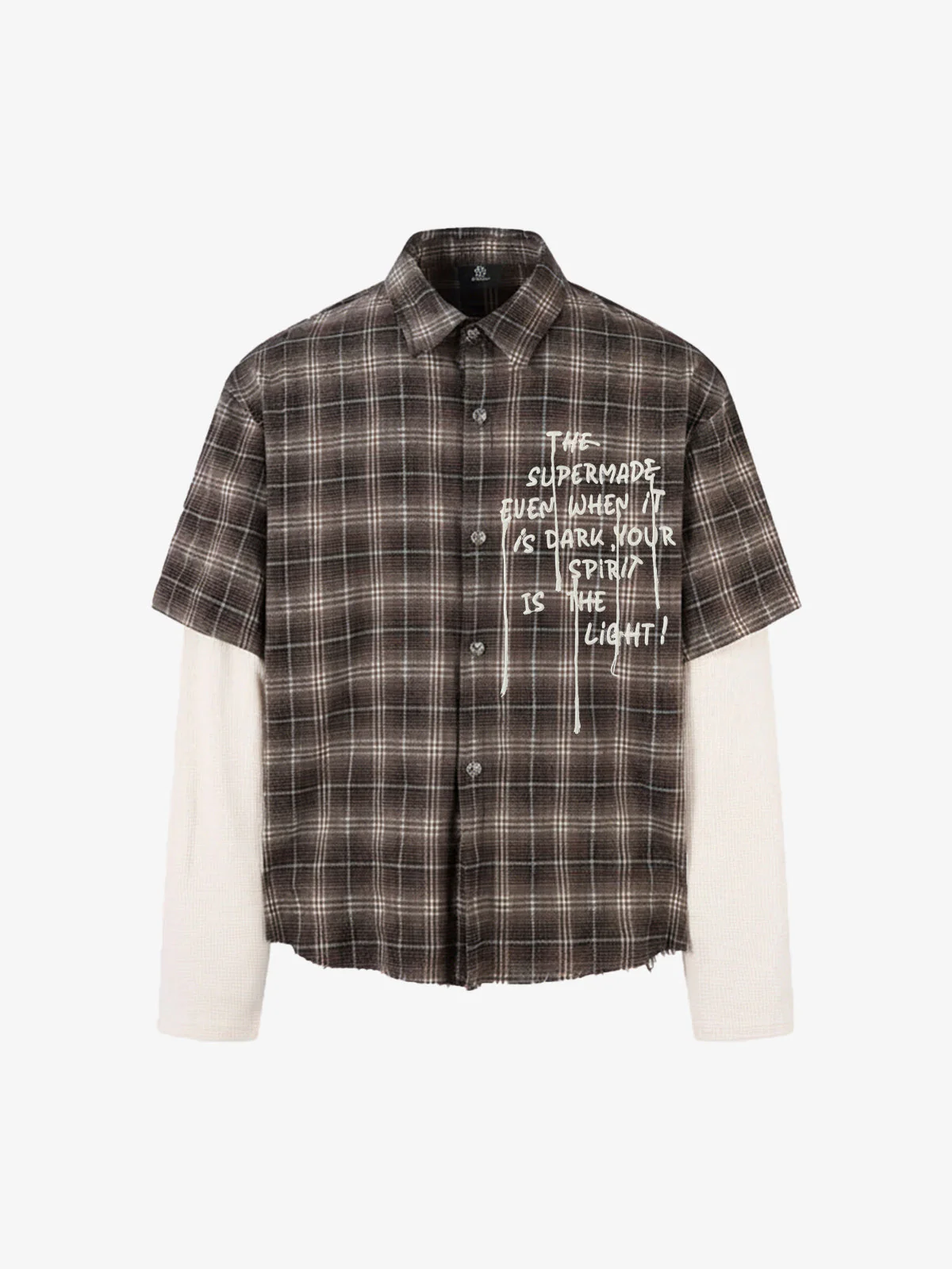 Cotton Street Distressed Plaid Faux Two-Piece Shirt - Image 2