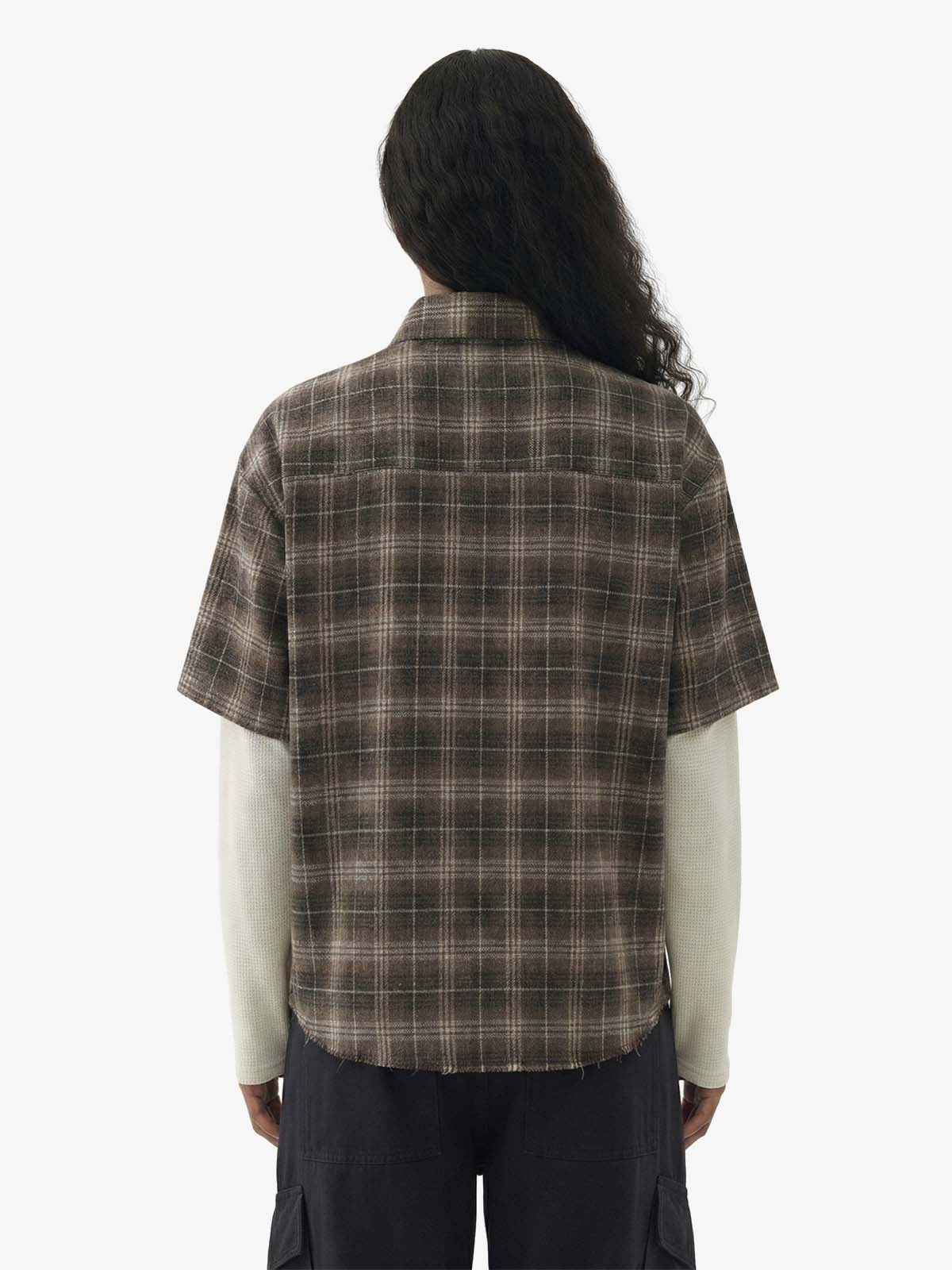 Cotton Street Distressed Plaid Faux Two-Piece Shirt - Image 3