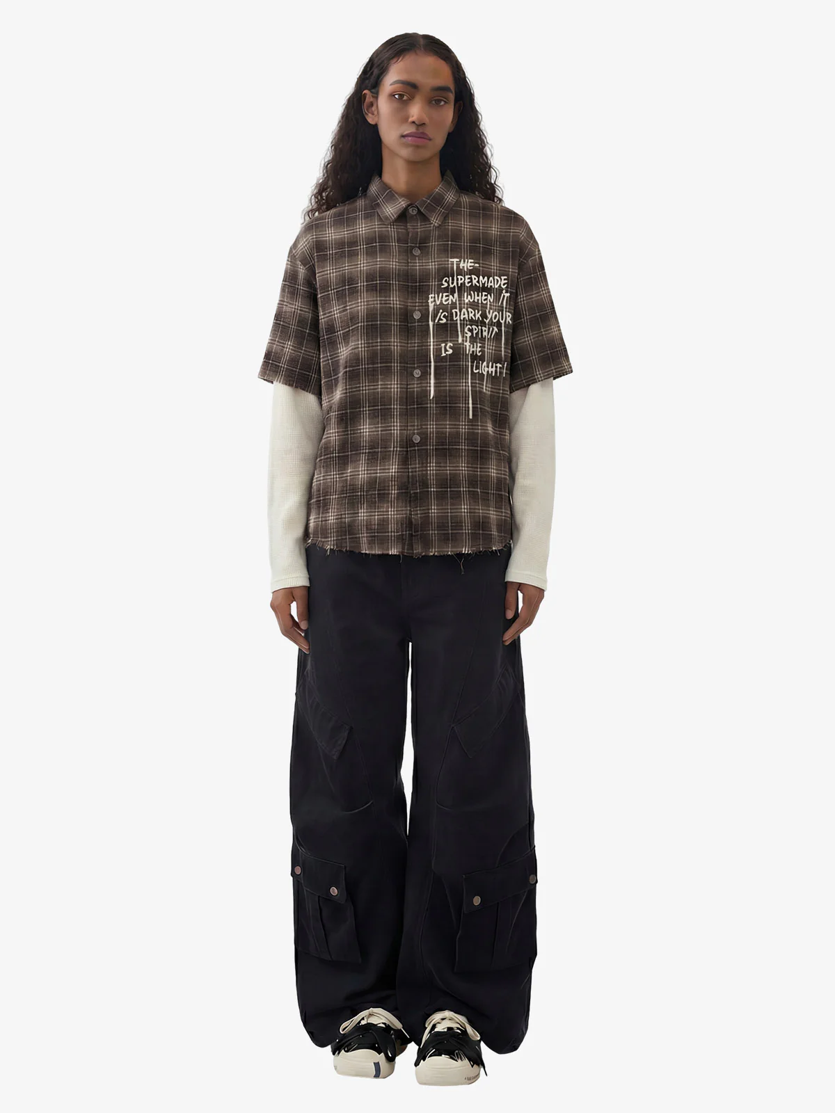 Cotton Street Distressed Plaid Faux Two-Piece Shirt - Image 4