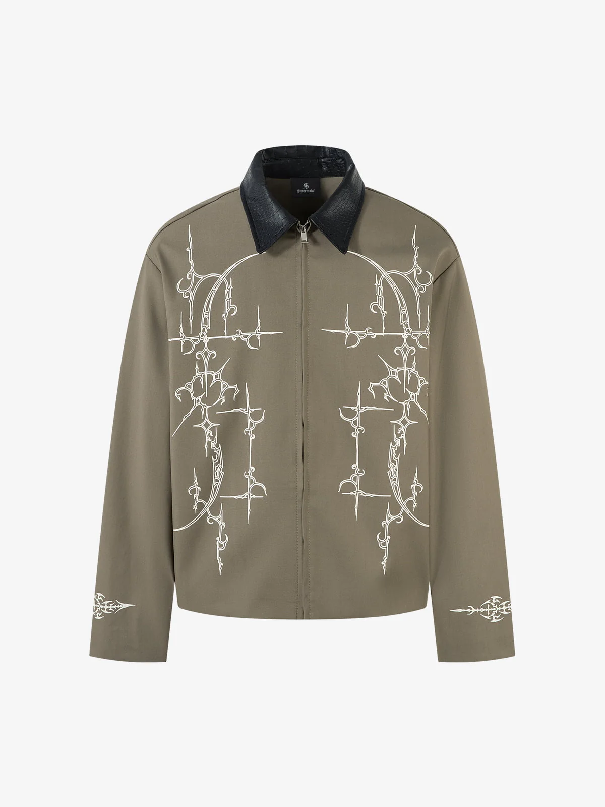 Street Gothic PU Leather Collar With Thorn Print Jacket - Image 2
