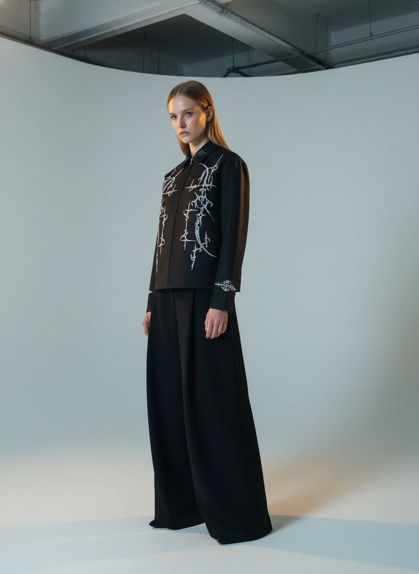 Street Gothic PU Leather Collar With Thorn Print Jacket - Image 5