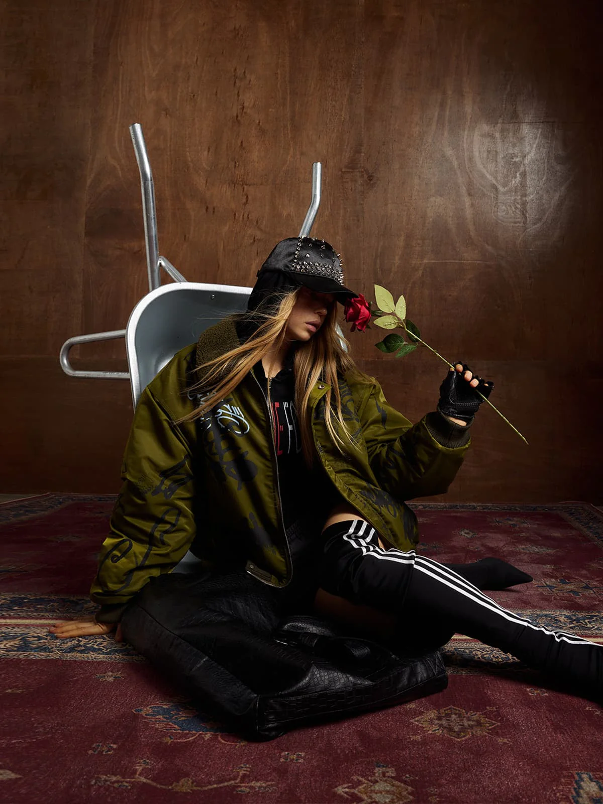 Street Graffiti Nylon Flight Cotton Jacket with Lamb Collar - Image 3