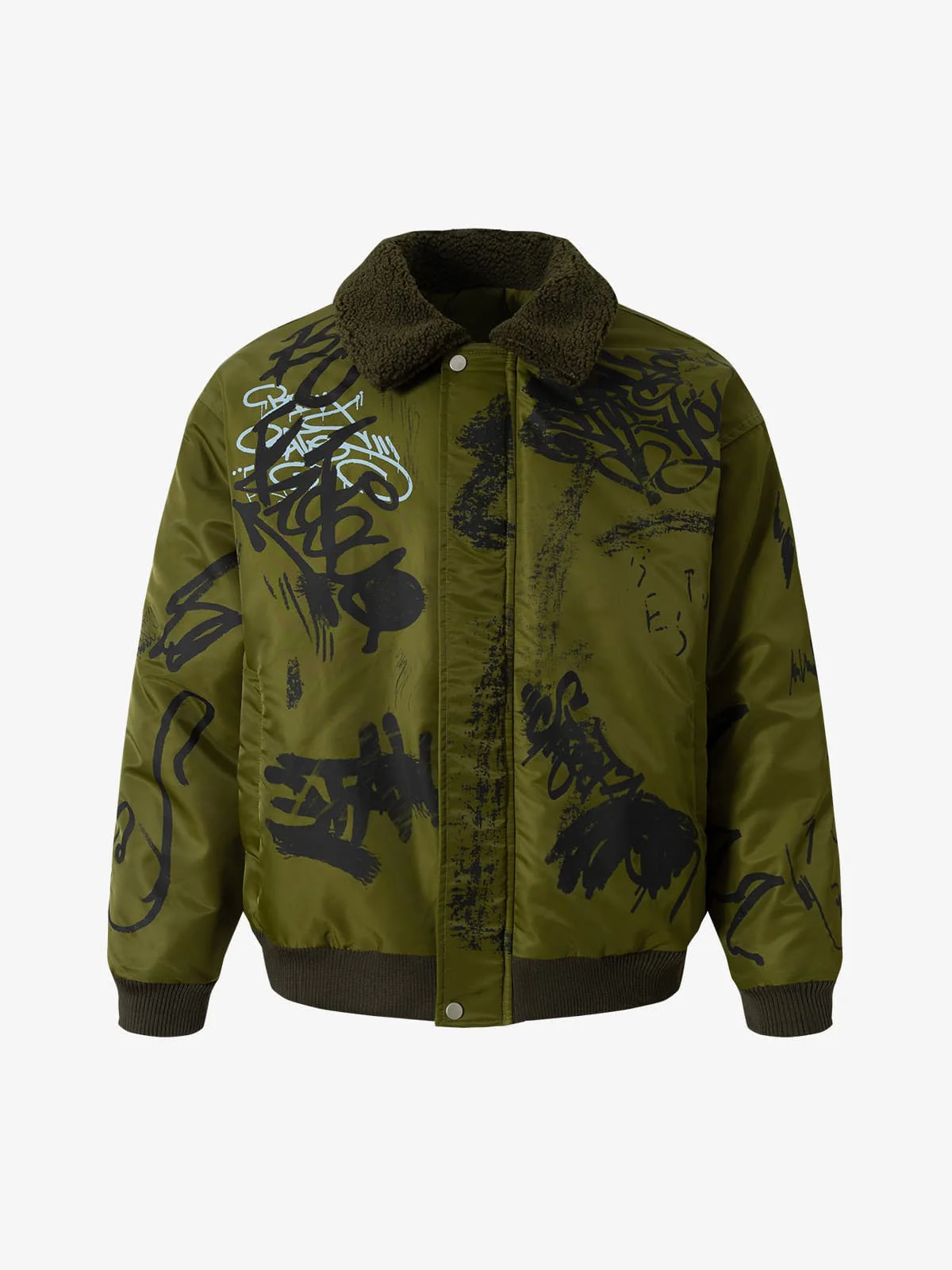 Street Graffiti Nylon Flight Cotton Jacket with Lamb Collar - Image 7