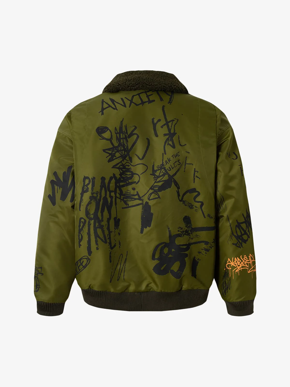 Street Graffiti Nylon Flight Cotton Jacket with Lamb Collar - Image 8