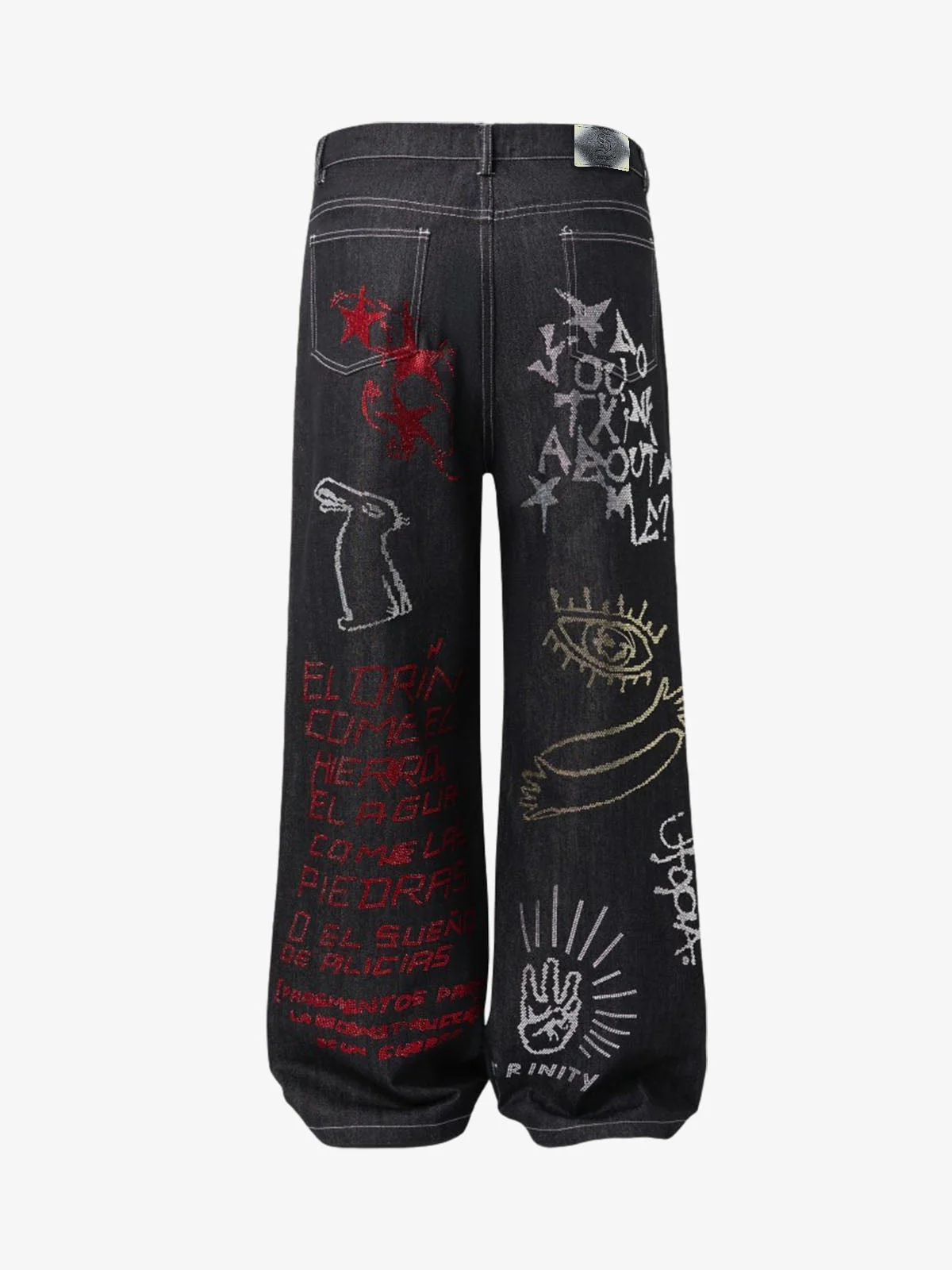 Street Graffiti Rhinestone Print Wide Leg Jeans - Image 2