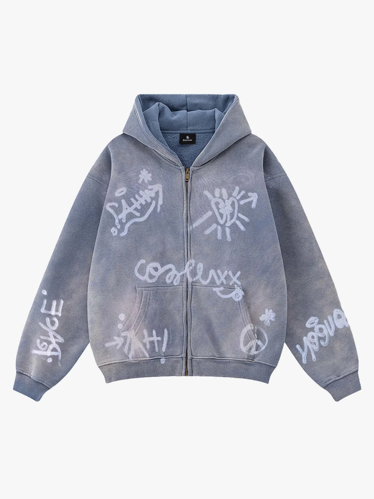 Street Graffiti Spray Print Zip Up Hoodie