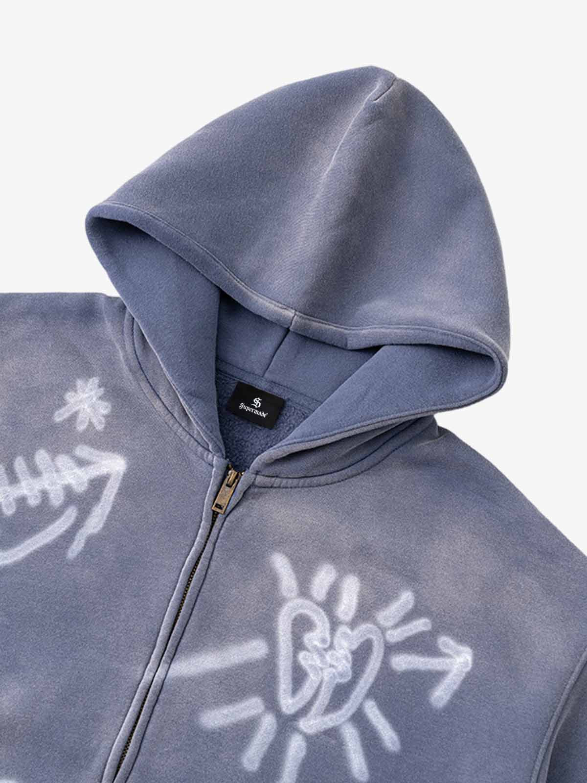 Street Graffiti Spray Print Zip Up Hoodie - Image 10