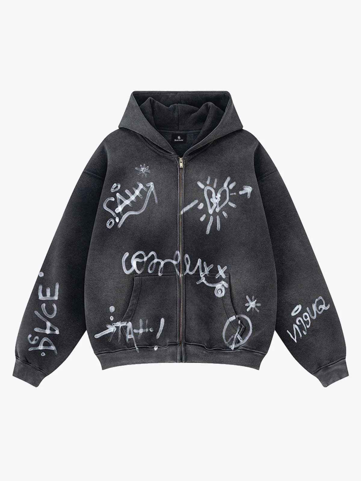 Street Graffiti Spray Print Zip Up Hoodie - Image 2