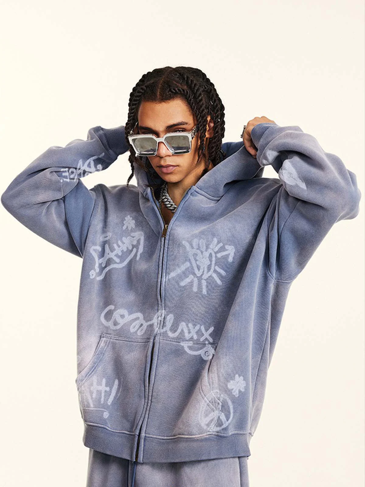 Street Graffiti Spray Print Zip Up Hoodie - Image 3
