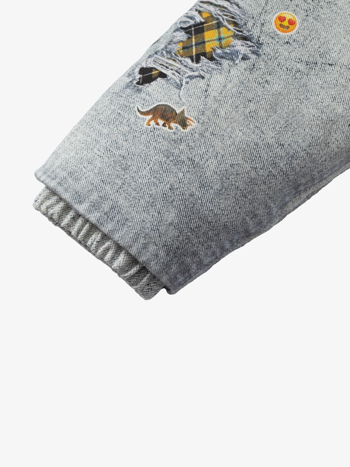 Street Illusion Denim Print Stand Collar Padded Cotton Jacket - Image 12