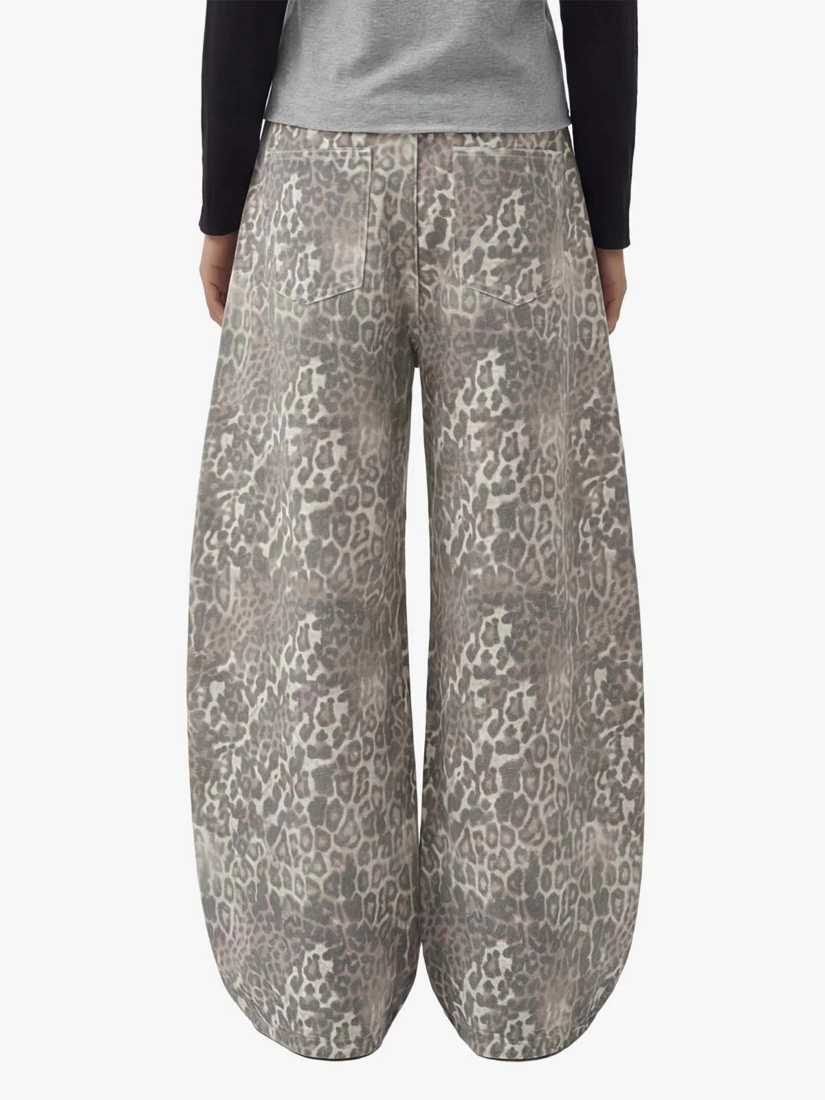 Street Leopard Camouflage Pleated Barrel Jeans - Image 3