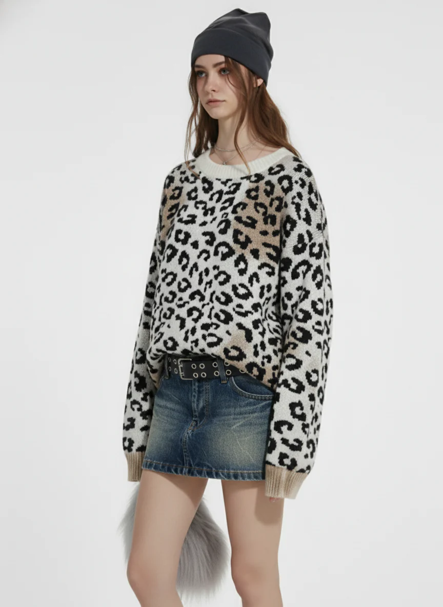 Street Leopard Print Knit Sweater - Image 4