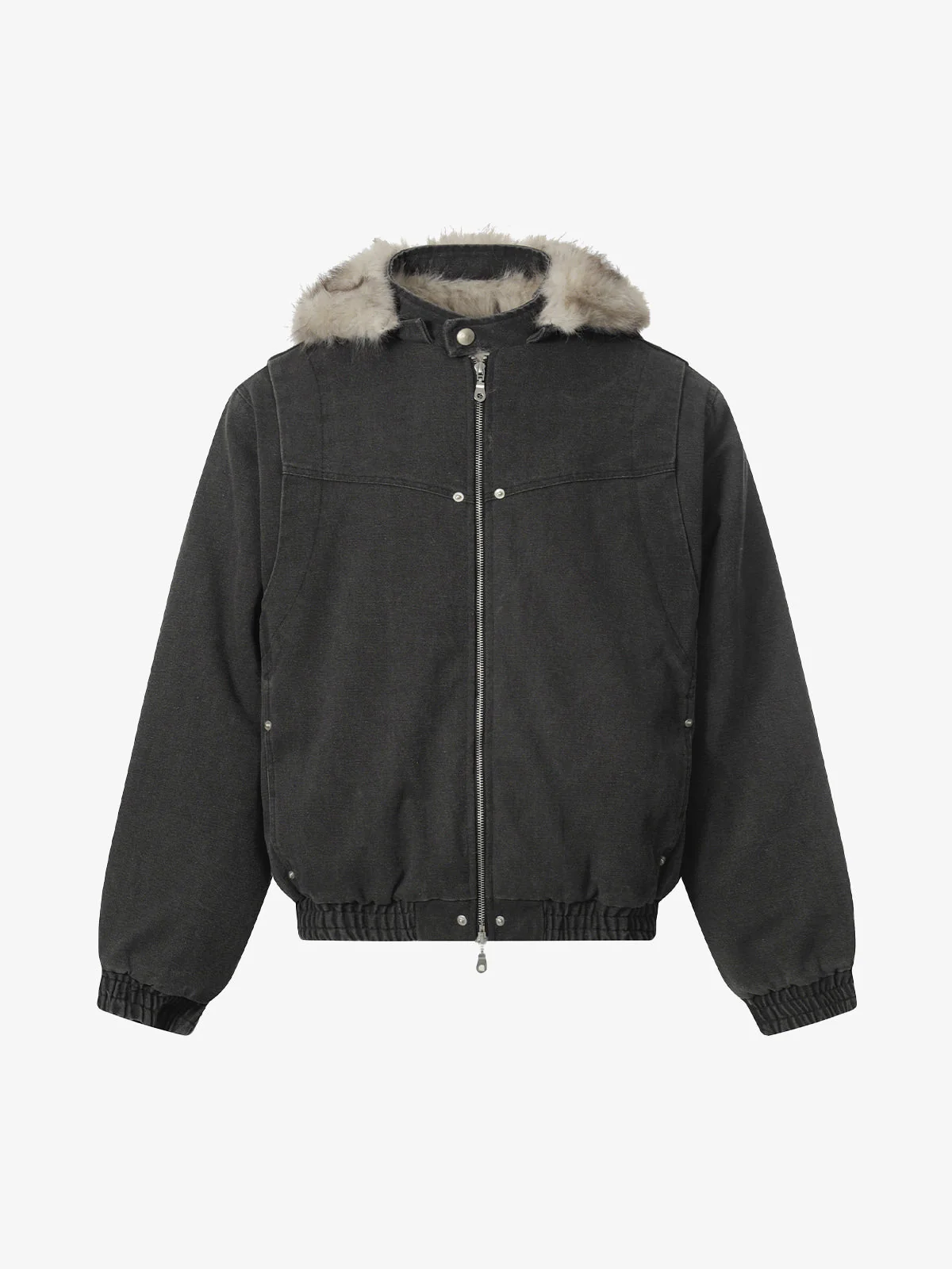 Street Outdoor Detachable Fur Collar Fleece Hooded Padded Jacket - Image 2