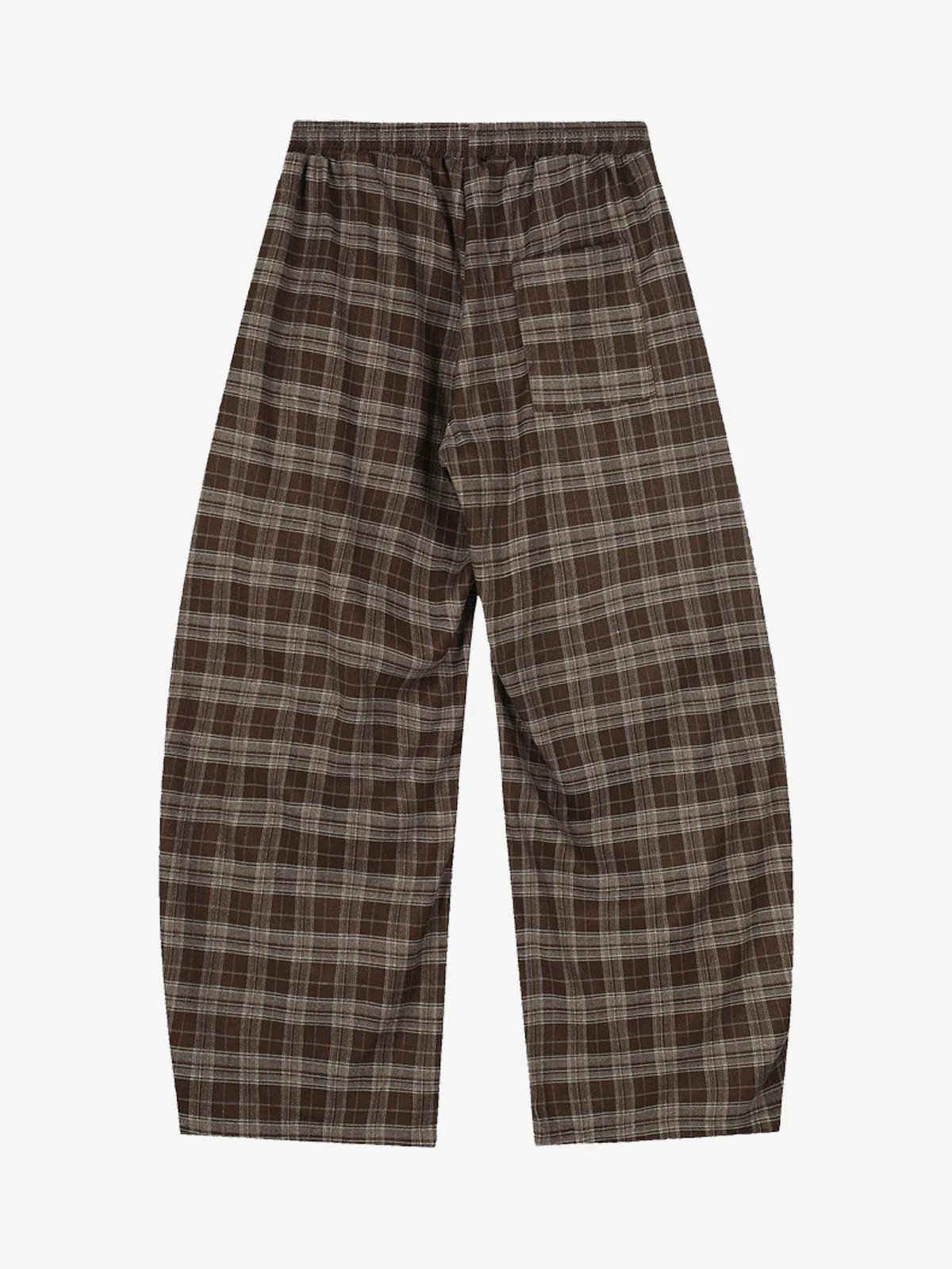 Street Pleated Waistband Plaid Check Barrel Pants - Image 3