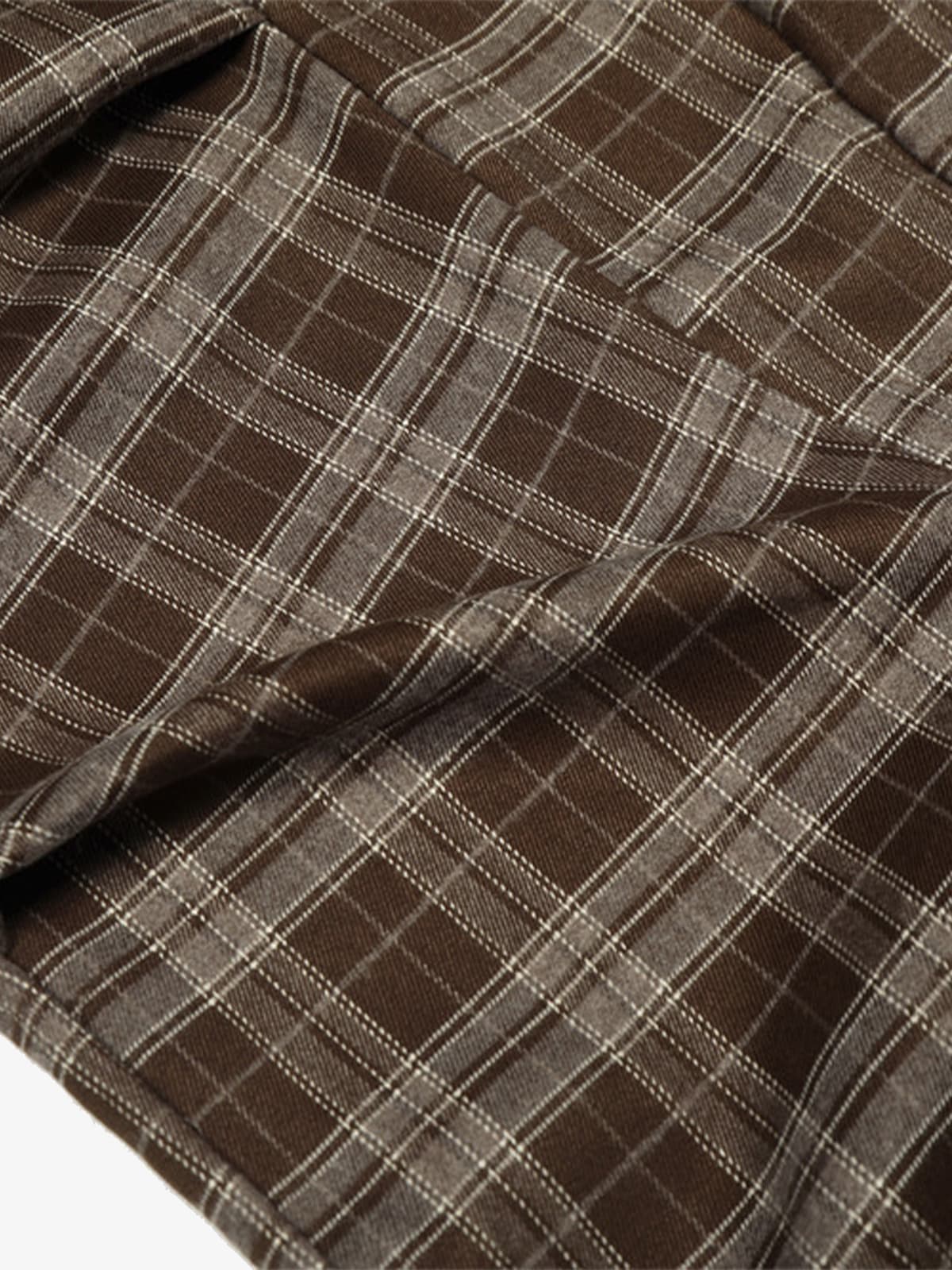 Street Pleated Waistband Plaid Check Barrel Pants - Image 7