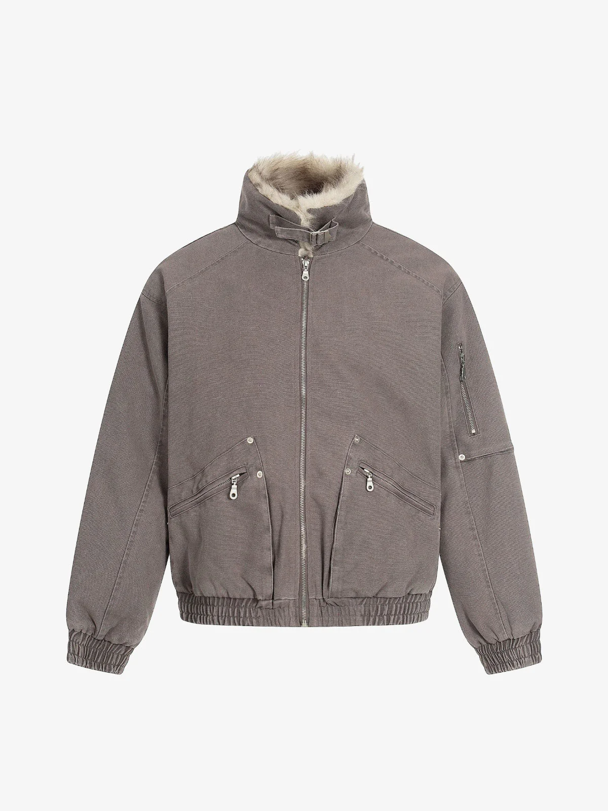 Pocket Zip Up Fur Collar Work Quilted Jacket - Image 2