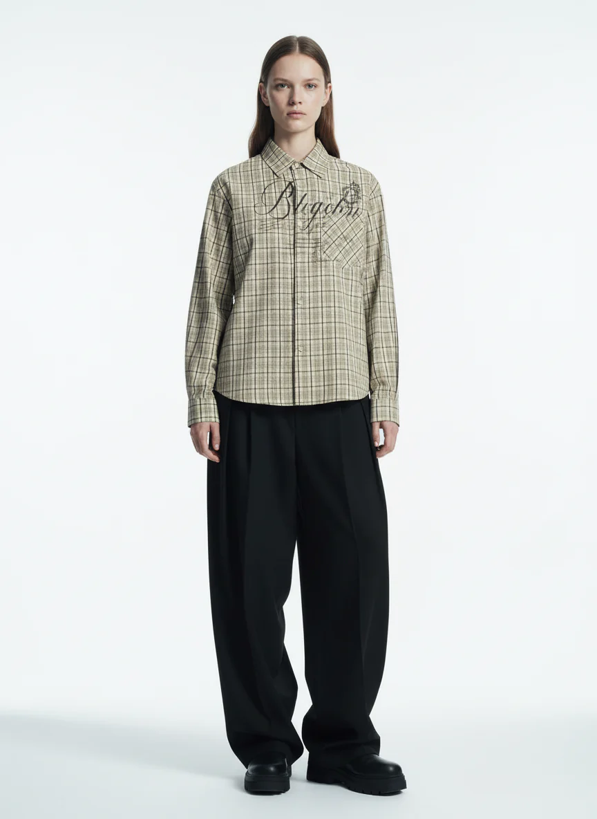 Street Print Lettering Plaid Long-Sleeve Shirt - Image 3