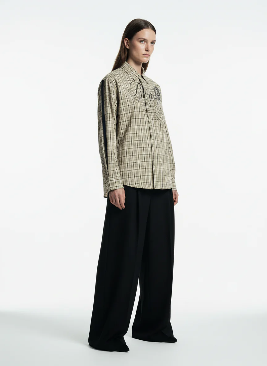 Street Print Lettering Plaid Long-Sleeve Shirt - Image 5