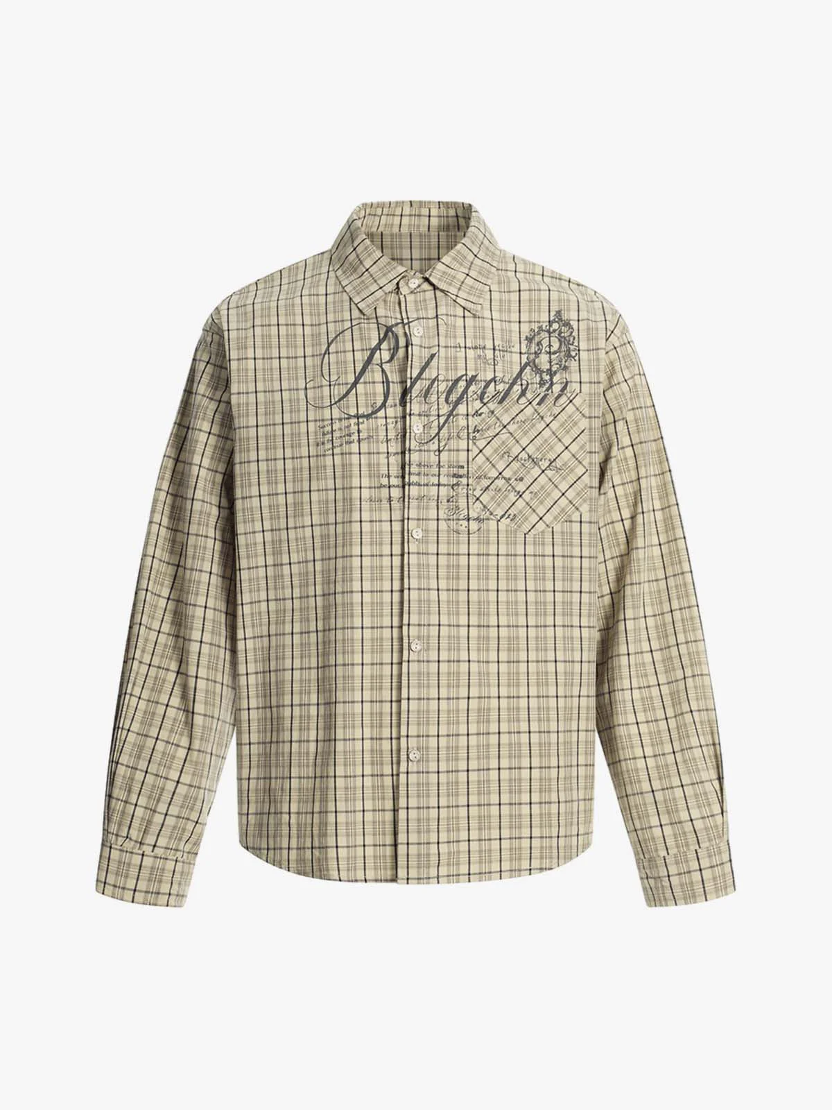 Street Print Lettering Plaid Long-Sleeve Shirt - Image 6