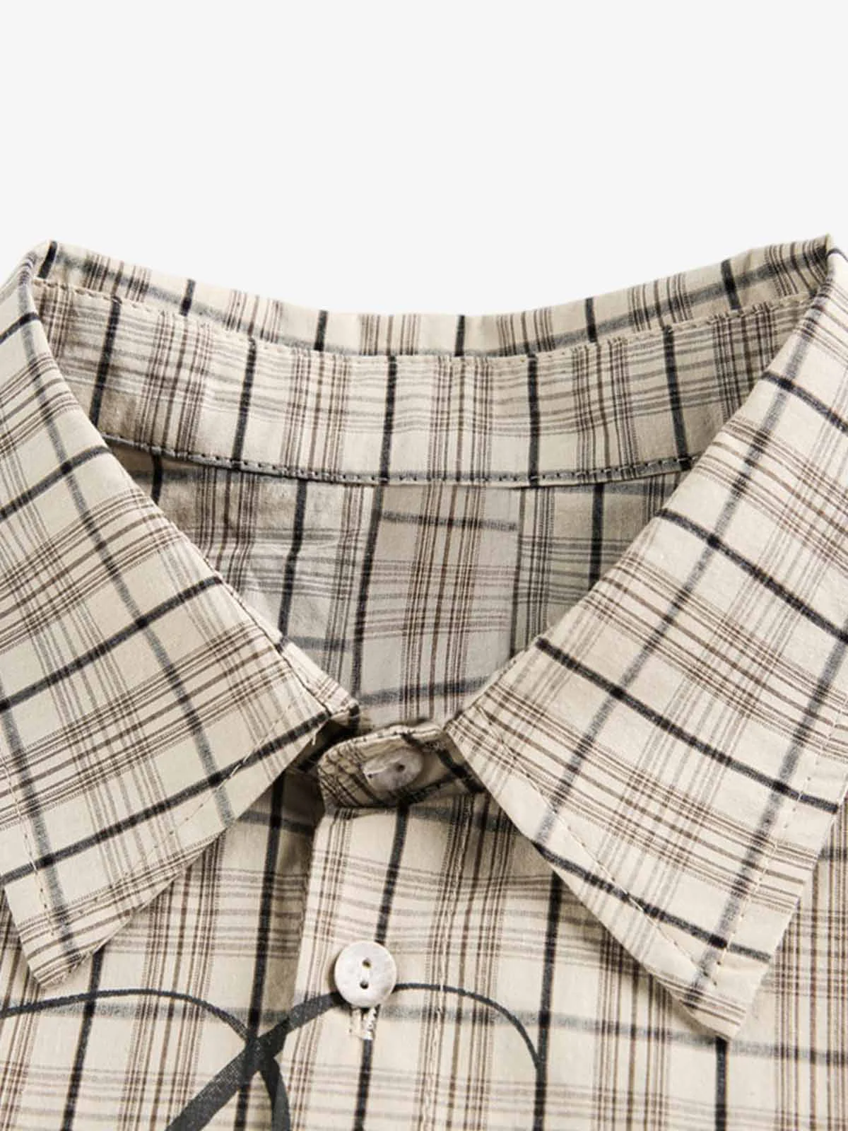 Street Print Lettering Plaid Long-Sleeve Shirt - Image 9