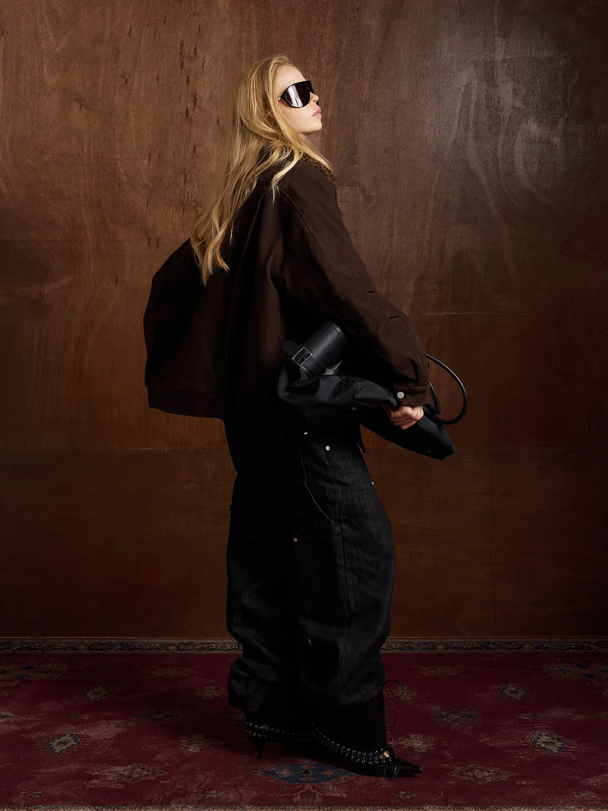 Street Punk Oblique Zipper Lambswool Collar Quilted Jacket - Image 4