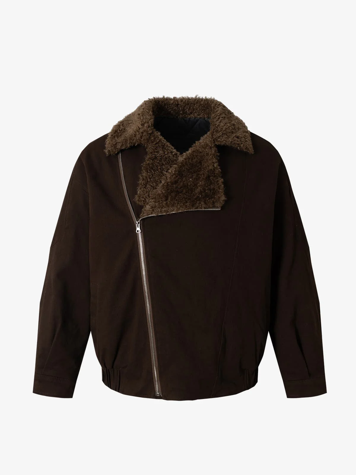 Street Punk Oblique Zipper Lambswool Collar Quilted Jacket - Image 7