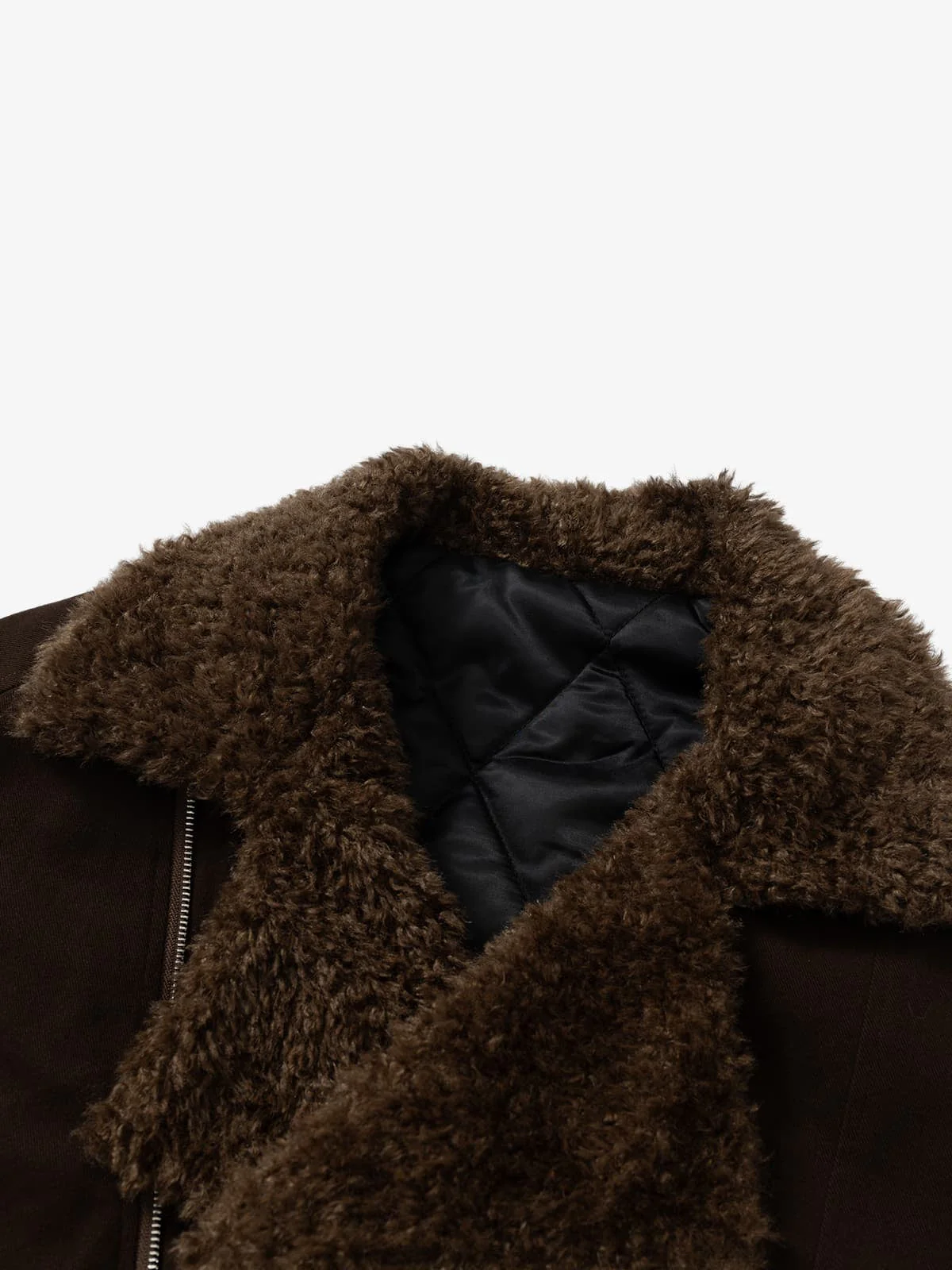 Street Punk Oblique Zipper Lambswool Collar Quilted Jacket - Image 9