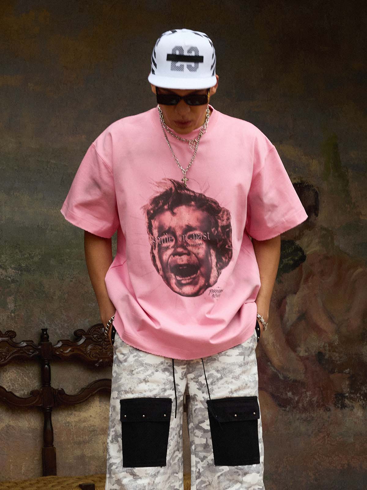 Street Retro Fun Portrait Print T-shirt - Image 4