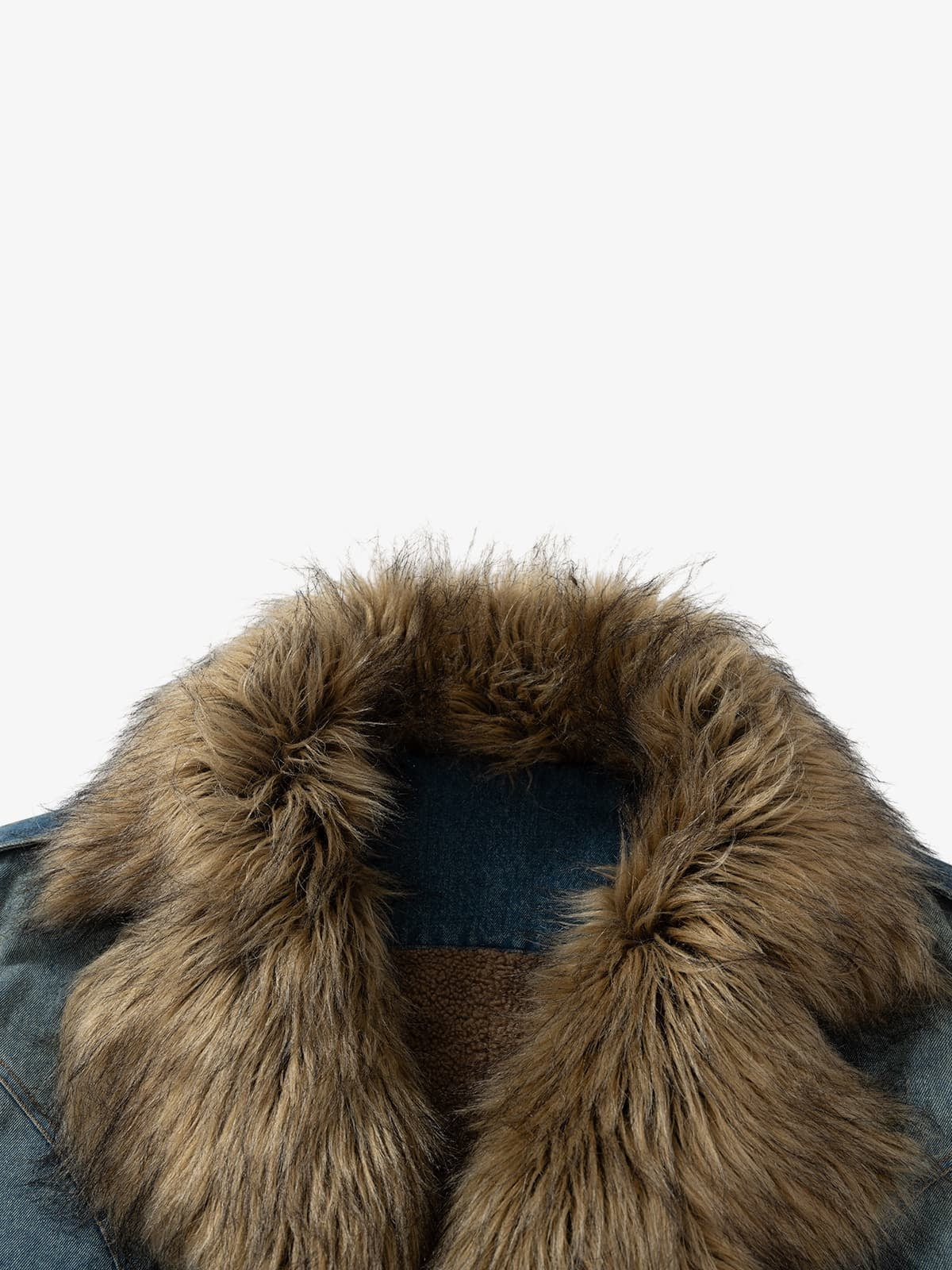 Street Retro Fur Patchwork Washed Denim Cotton Jacket - Image 9