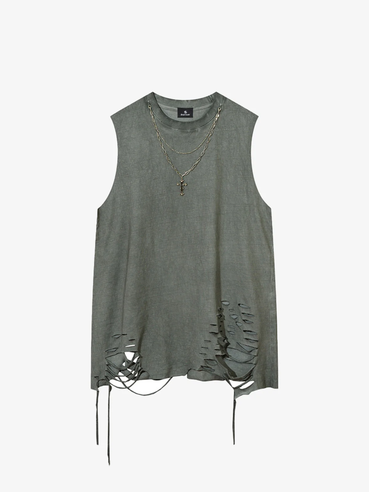 Street Ripped Vest with Detachable Necklace - Image 4