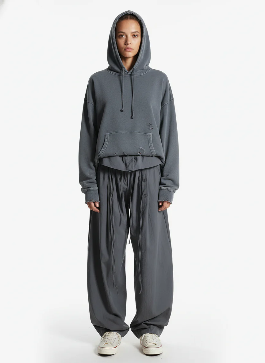 Street Ruffled Waist Pleated Drape Balloon Pants