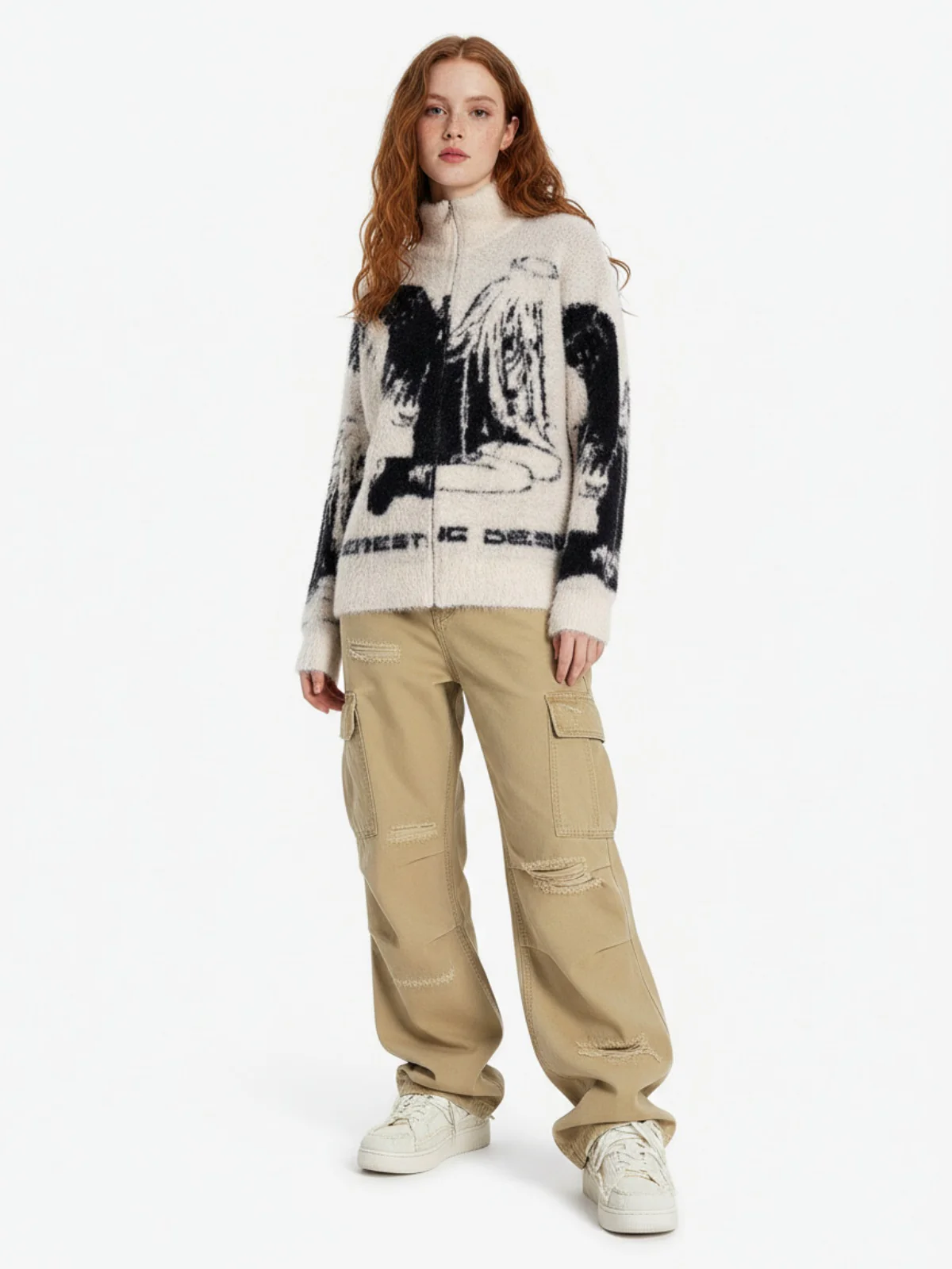 Street Subculture Angel Jacquard Cardigan Sweater - Image 4