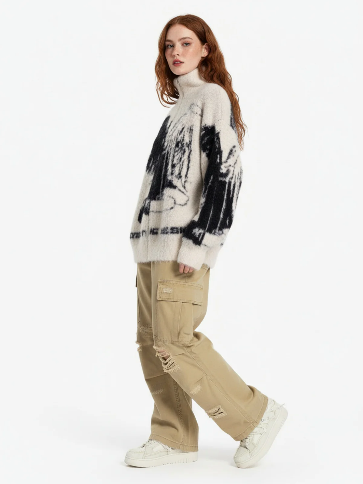 Street Subculture Angel Jacquard Cardigan Sweater - Image 5