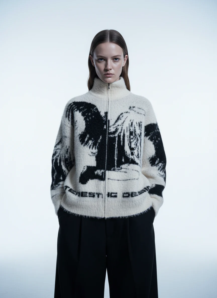 Street Subculture Angel Jacquard Cardigan Sweater - Image 7