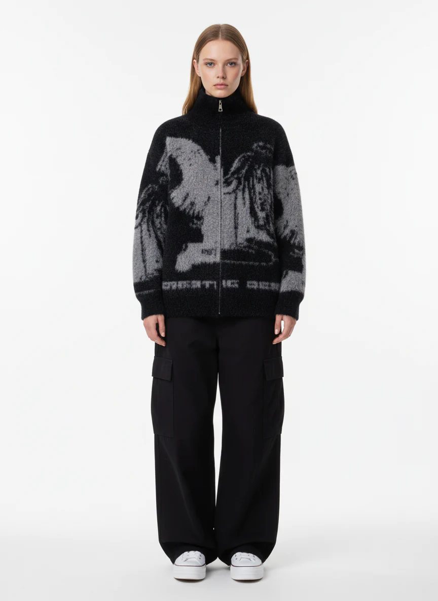 Street Subculture Angel Jacquard Cardigan Sweater - Image 9