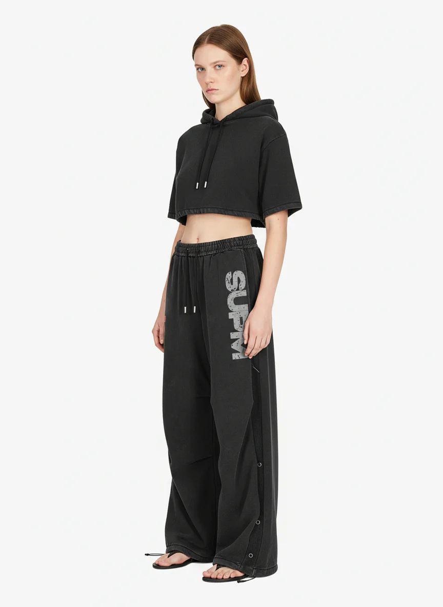 Street Washed Mottled Rivet Letter Print Baggy Sweatpants - Image 2