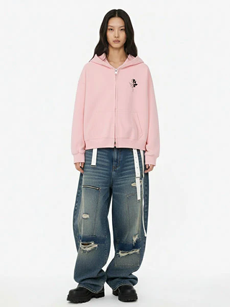 Streetwear Supermade Floral Graphic Zip Up Hooded Sweatshirt