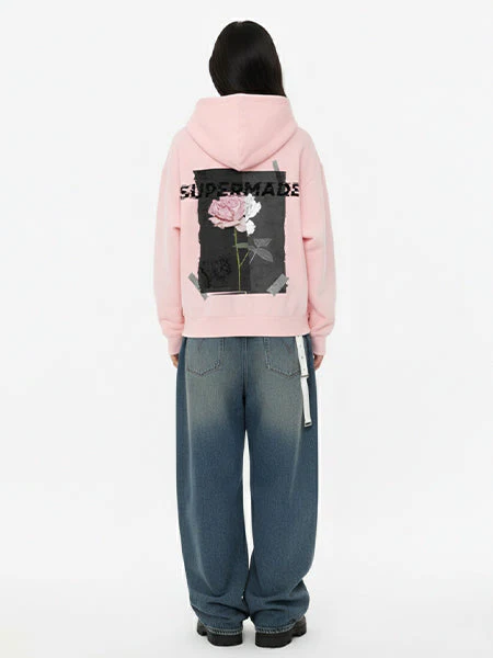 Streetwear Supermade Floral Graphic Zip Up Hooded Sweatshirt - Image 2