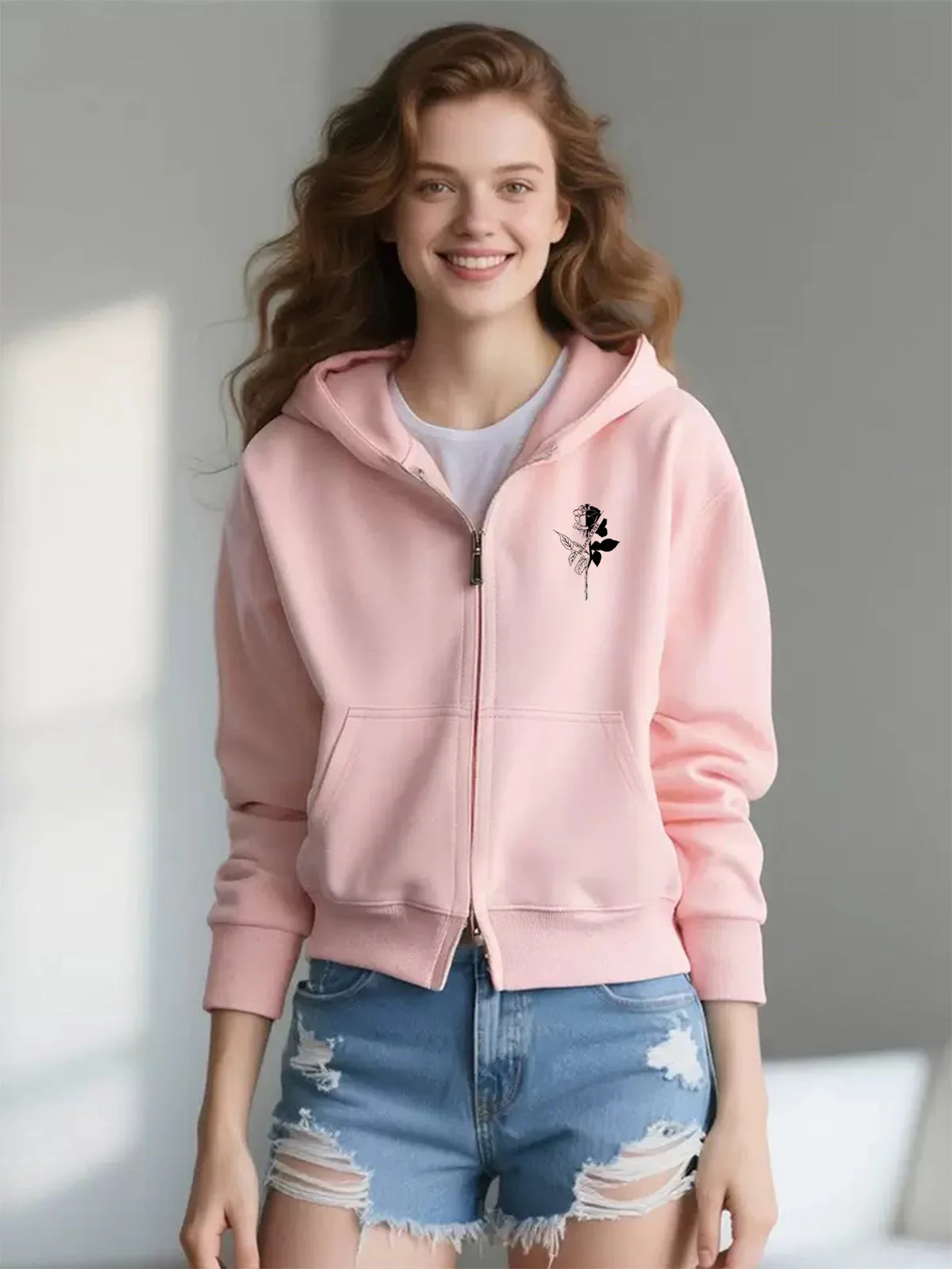 Streetwear Supermade Floral Graphic Zip Up Hooded Sweatshirt - Image 3
