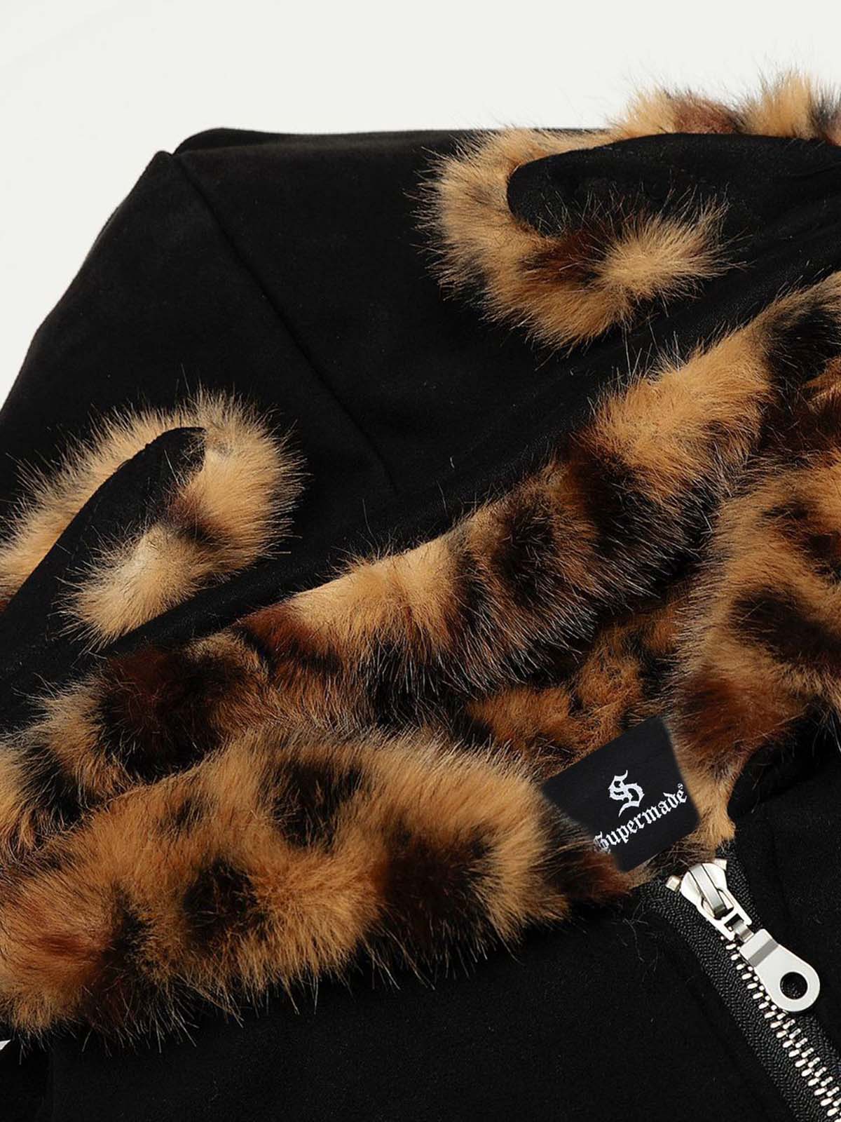 Tiger Print With Ears Hooded Fur Jacket - Image 8