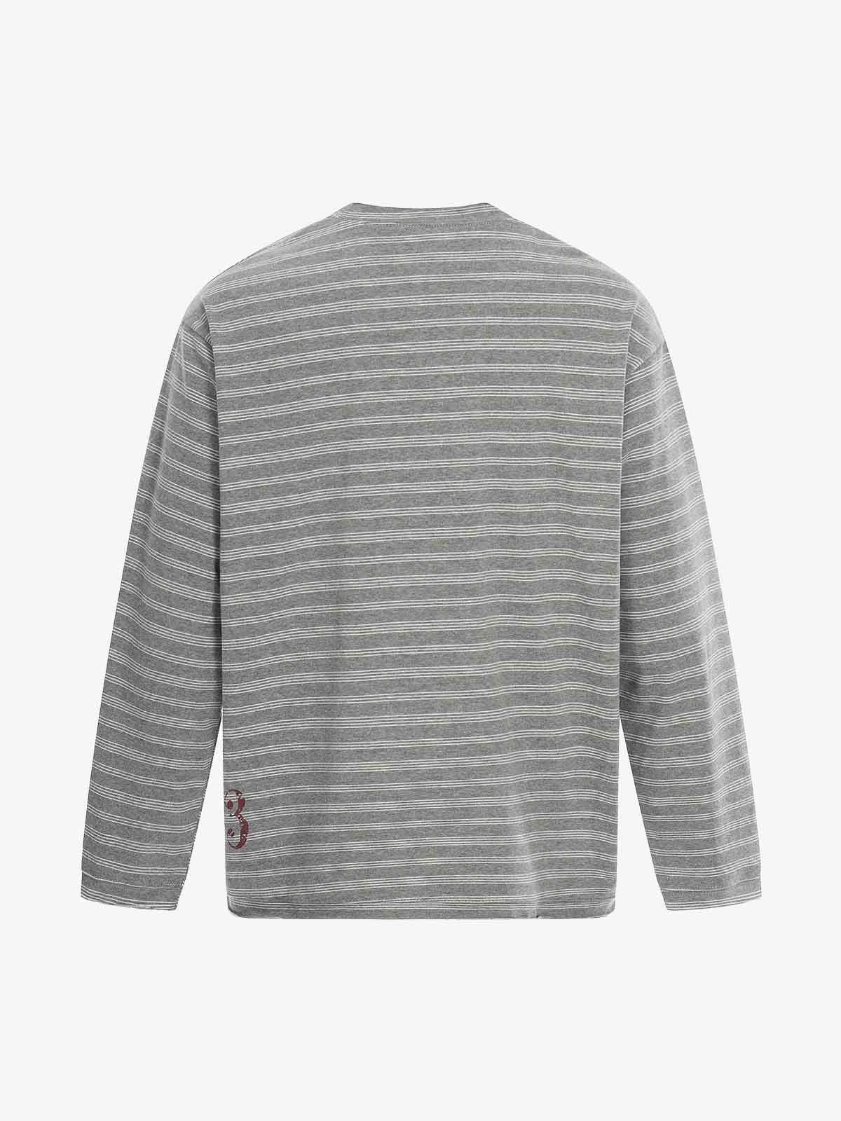 Striped Gothic Letter Graphic Long Sleeve T-Shirt - Image 2