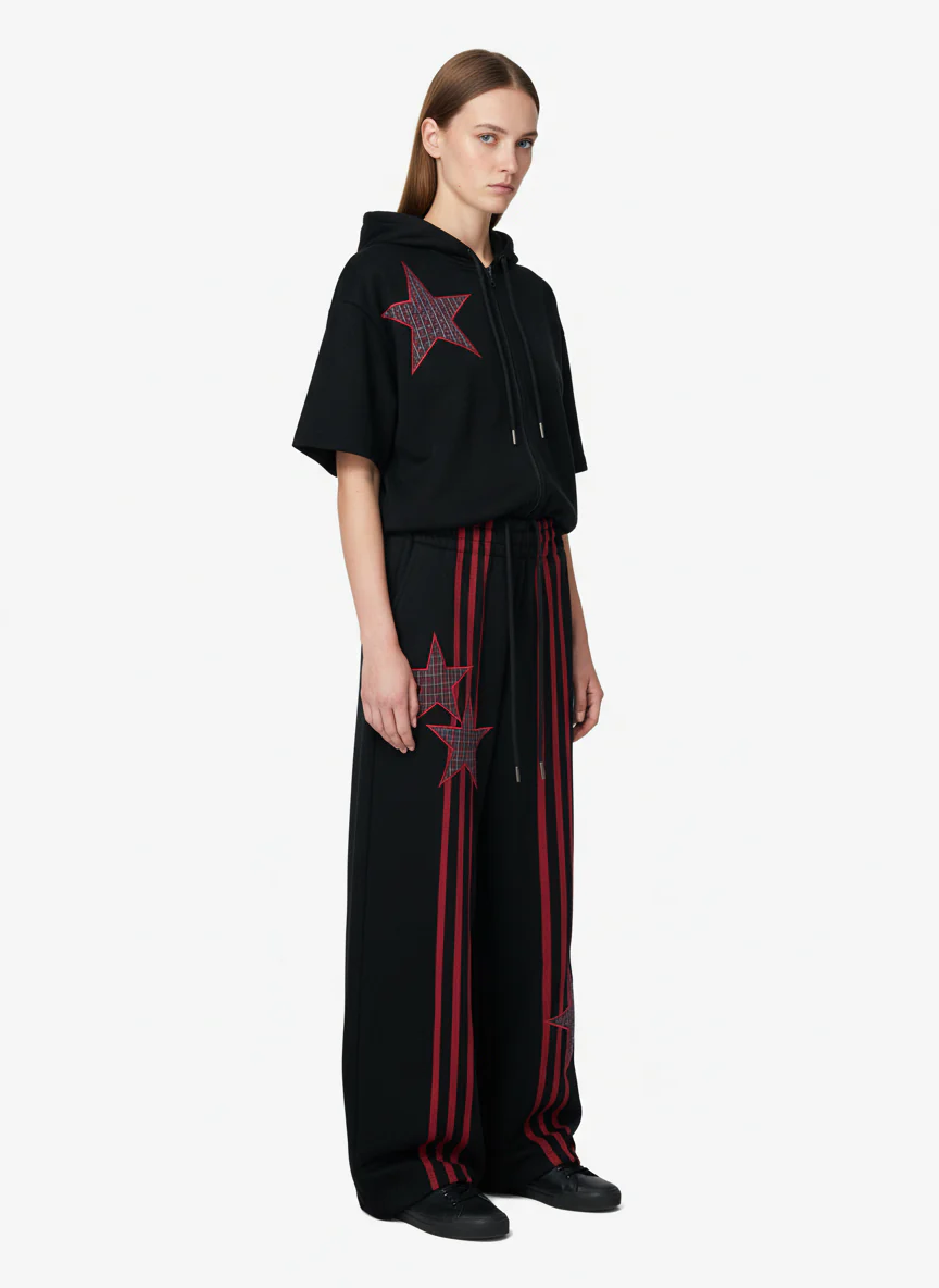Striped Patchwork Star Embroidered Barrel Sweatpants - Image 2