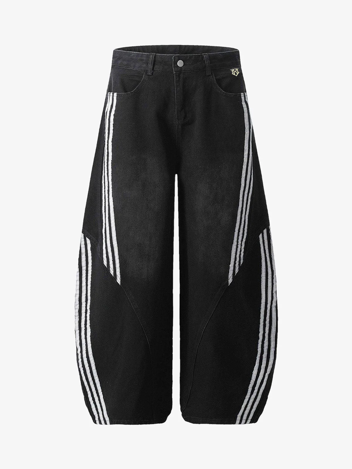 Denim Contrast Striped Stitching Barrel Jeans - 2504 - Image 2