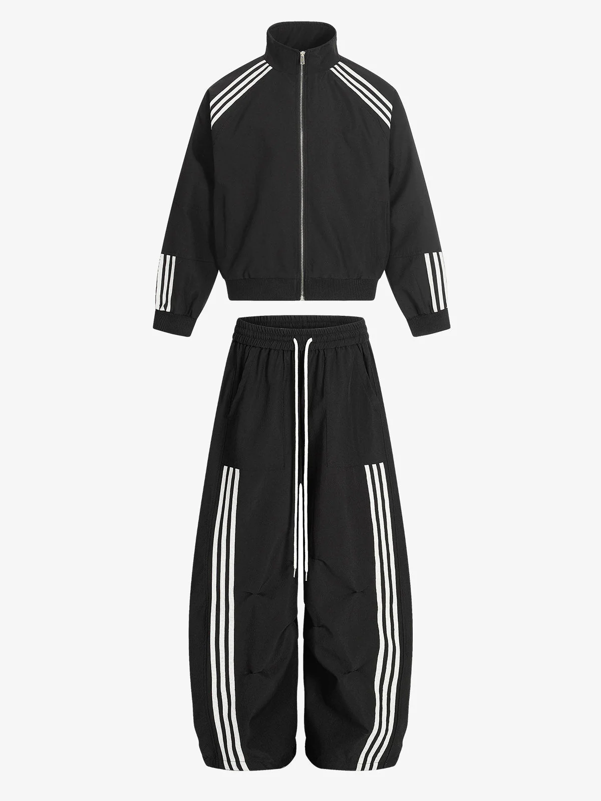 Striped Zip-Up Track Jacket and Wide-Leg Track Pants Set