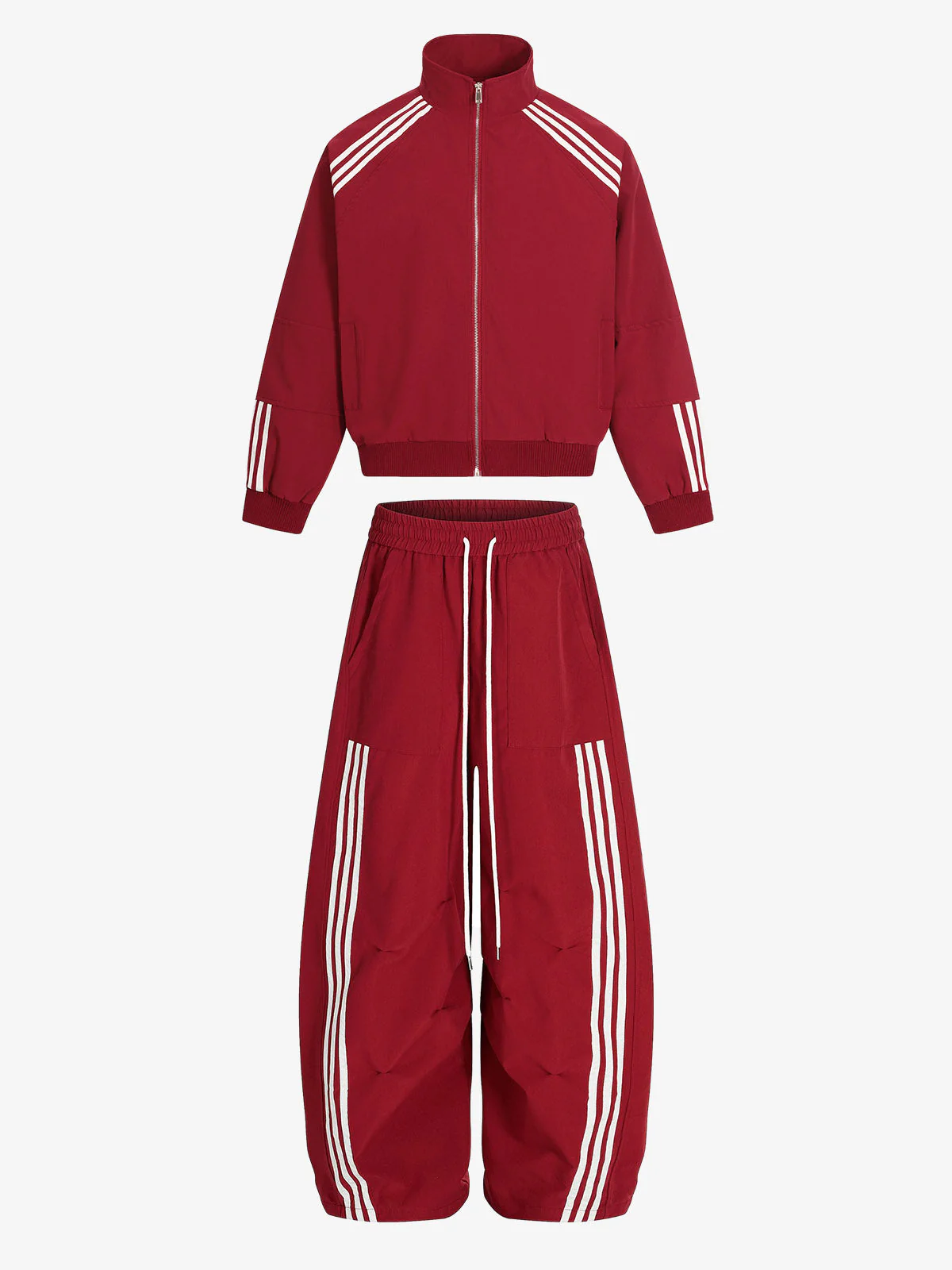 Striped Zip-Up Track Jacket and Wide-Leg Track Pants Set - Image 2