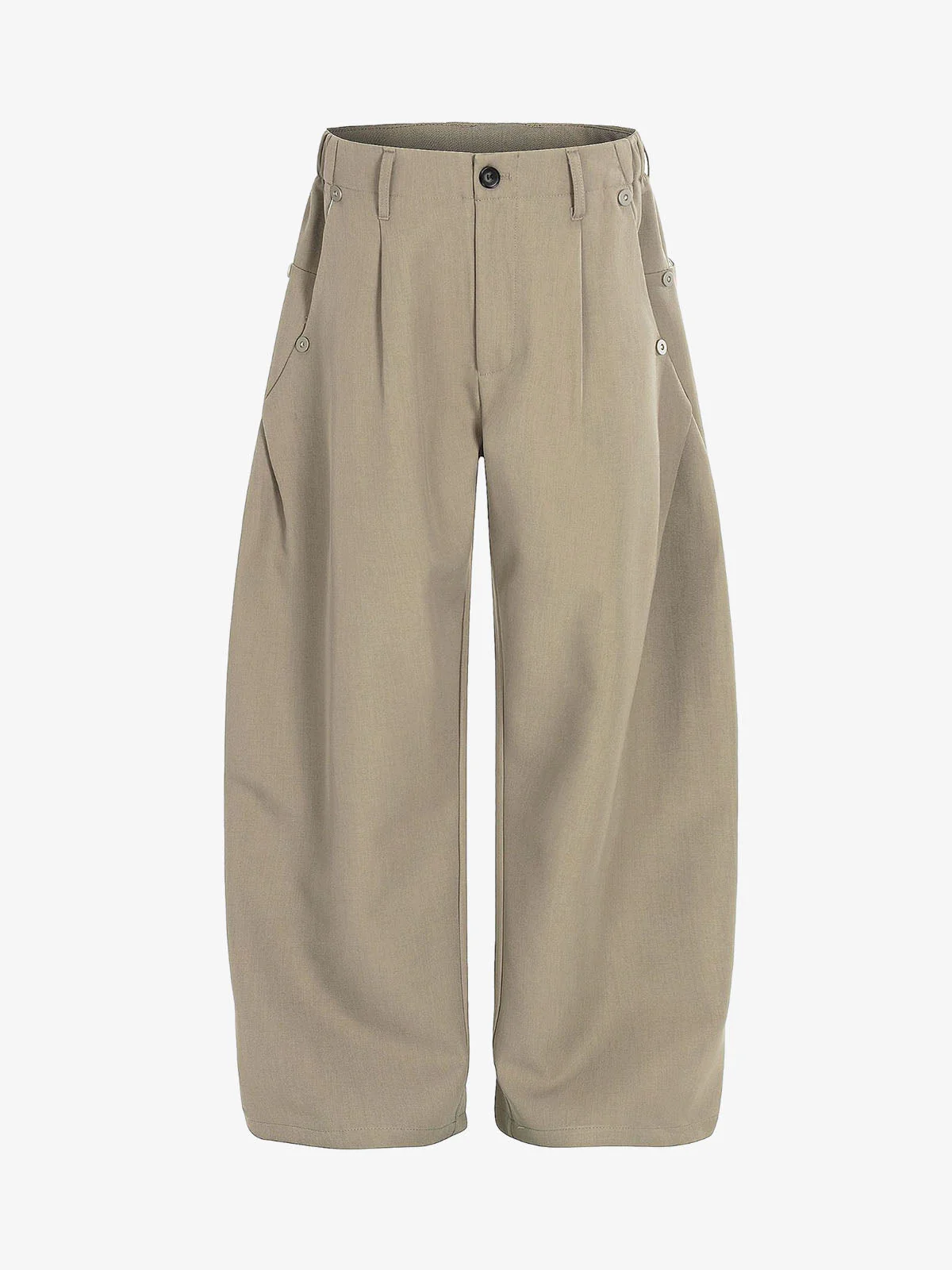 Structured Panel Pleated Wide Leg Barrel Pants