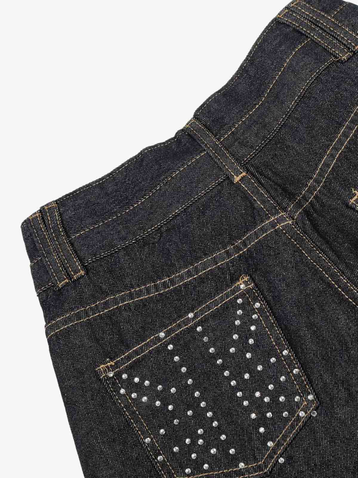 Studded Cross Pattern Wide Leg Denim Jeans - Image 4
