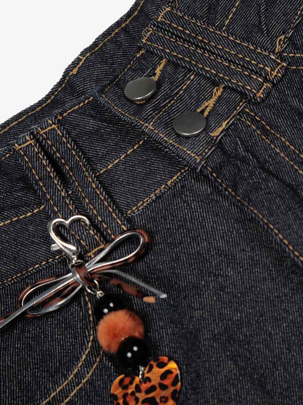Studded Cross Pattern Wide Leg Denim Jeans - Image 6